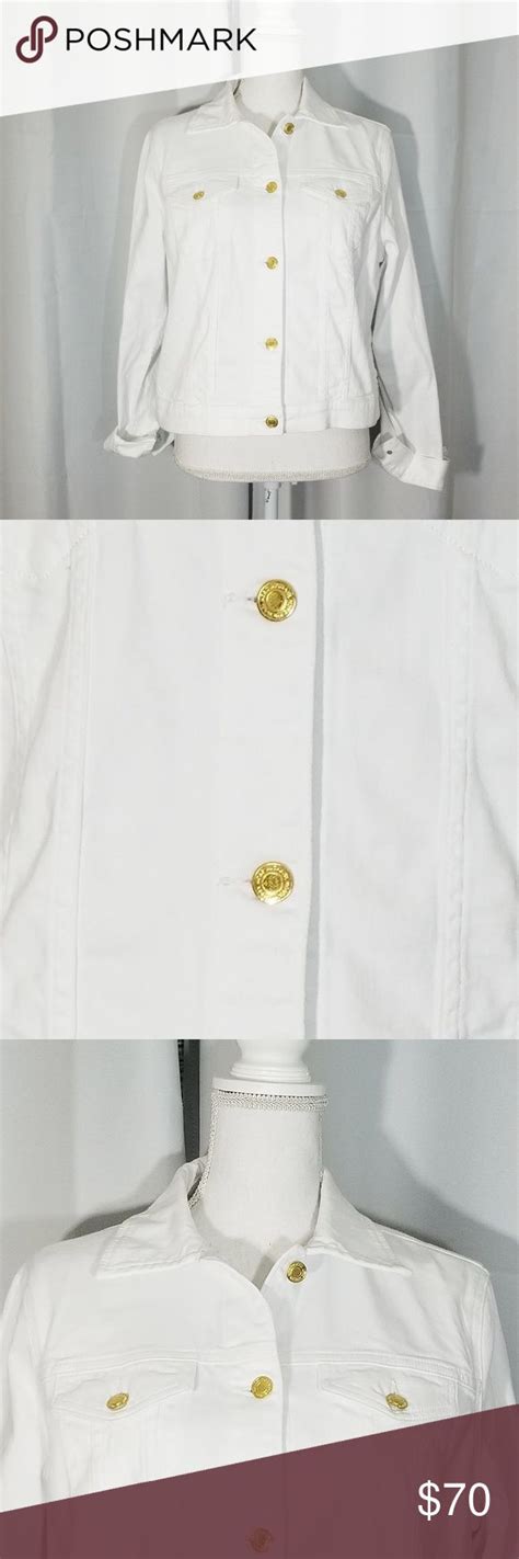 michael kors white denim jacket with gold buttons|michael kors down jacket women.